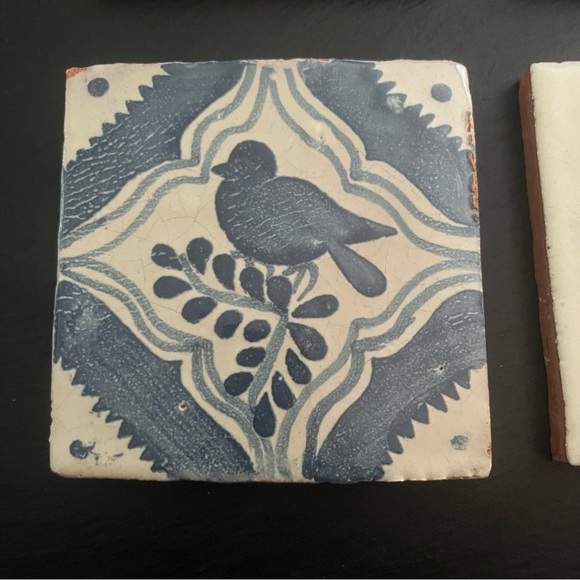 Mexican Hand Painted Terra-Cotta Talavera Vintage Tiles Set of 4 - Picture 5 of 16